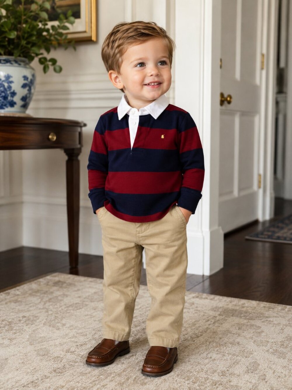 NWT Ralph Lauren Polo Toddler Boys 2-Piece Outfit Set 2T Navy Burgundy Rugby